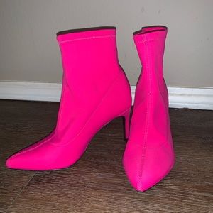 Hot Pink Ankle Sock Stiletto Boots